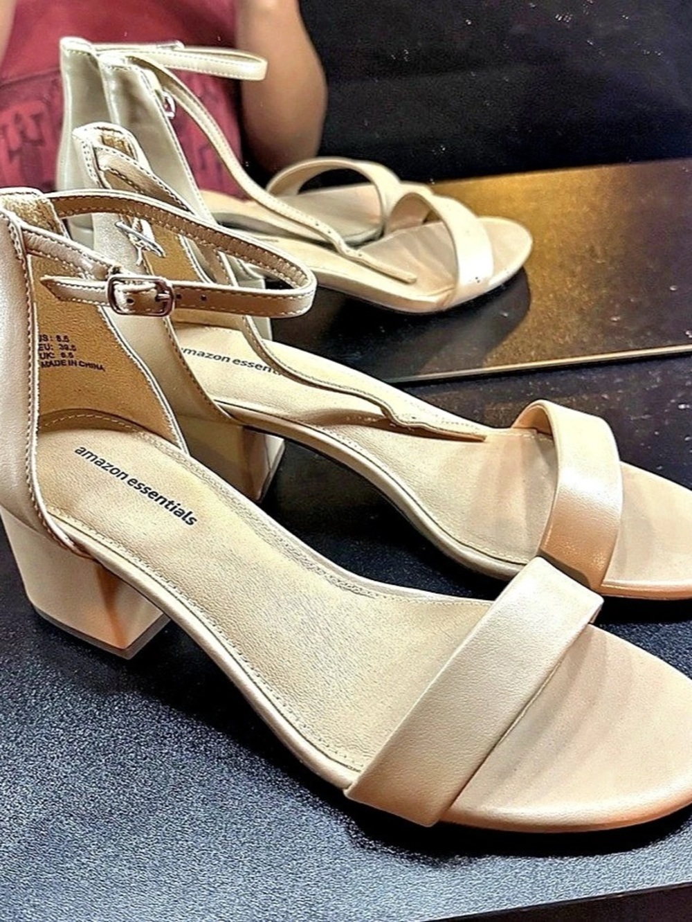 amazon essentials Two-Band Block Heel Sandal Beige